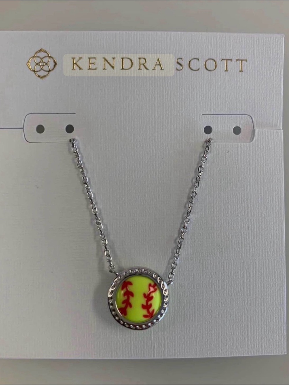 Kendra Scott Neon Yellow & Red Softball Pendant Necklace
